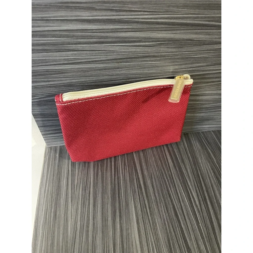 Estee Lauder Makeup Bag Women Red Canvas Cosmetic Travel Case Zip‎ Pouch Lined